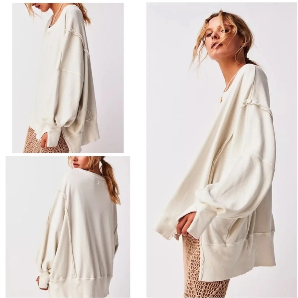 NWOT Free People / We the Free Camden Sweatshirt - Grey Opal / White - L *IR*